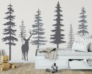 Pine Tree Wall Decals With Deer - Six Individual Trees with Animal